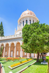 Shrine of Bab against blue sky background. Haifa, Israel.