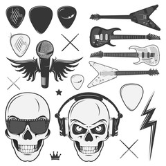 Set of vintage rock and roll design elements for emblems