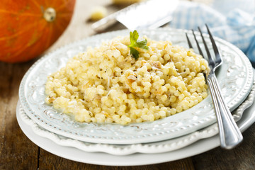Pasta with pumpkin and bacon