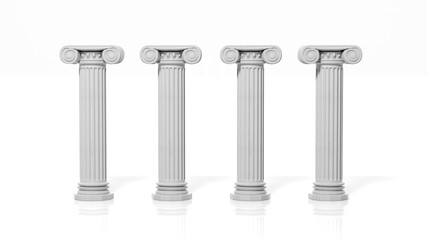 Four ancient pillars, isolated on white background.