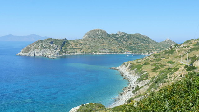 majestic empty turquoise beach, high angle view, knidos, datca, turkey