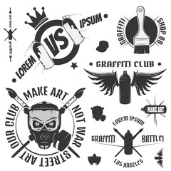 Set of vintage graffiti and street art  labels and design elements. Monochrome style. 