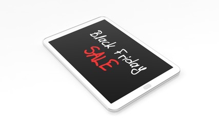 Black Friday Sale text on laptops screen, isolated on white.