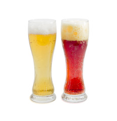 Two beer glass with lager beer and dark beer