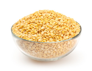 Yellow lentil isolated on white background