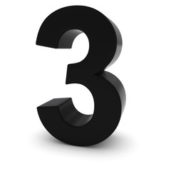 Black 3 - 3D Number Three Isolated on white