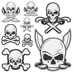 set skull of vintage pirate elements, tattoo, icon, tee shirt