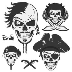 skull pirates Set of vintage pirate elements, tattoo, icon, tee shirt