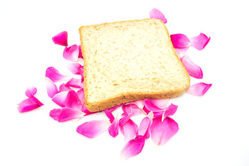 rose with whole wheat bread isolated on white background