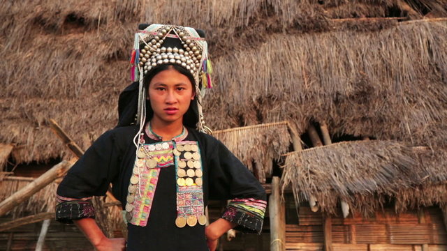 indigenous native tribal woman, Akha tribe village, Pongsali, Laos