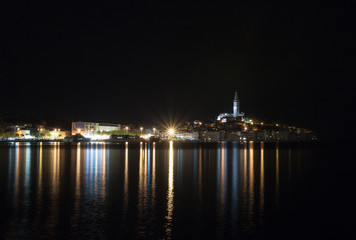 Fototapeta na wymiar Port of Rovinj in the night in Croatia