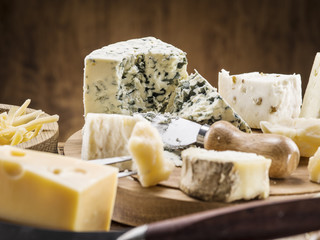 Variety of cheeses. Vintage stiles.