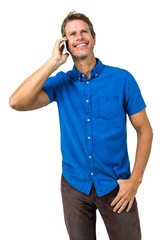 Cheerful man talking on mobile phone