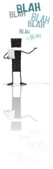 Public Speaker. A talking stick figure, holding in his hand several sheets of paper