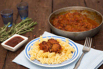 Turkey meatballs  in tomato sauce with pasta