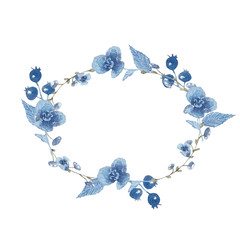 blue wreath  / Watercolor painting. Can be used for postcards, prints, paper wrapping and design