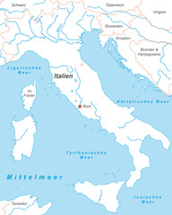 Italien in Weiß (beschriftet) - Landkarte