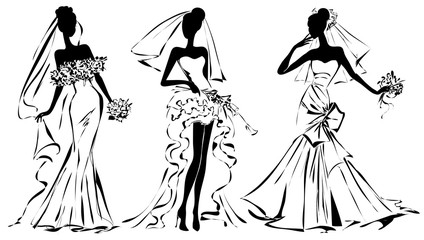 Black and white wedding fashion woman silhouette