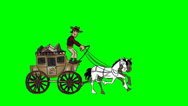 smiling cowboy riding coach green screen