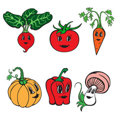 Set of funny cartoon vegetables 