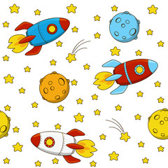 Seamless pattern with color rockets