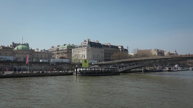 Seine river cruise, Paris vacations - vehicle shot. Seine River cruise on a boat tour. Establishing shot - Vehicle shot - 60fps
