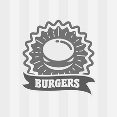 Vector vintage fast food logo, icon or badge concept with burger. Hipster burger sign.