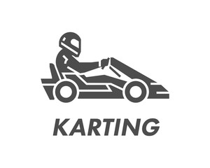 Line and flat karting logo and symbol. Silhouette figures kart r - obrazy, fototapety, plakaty