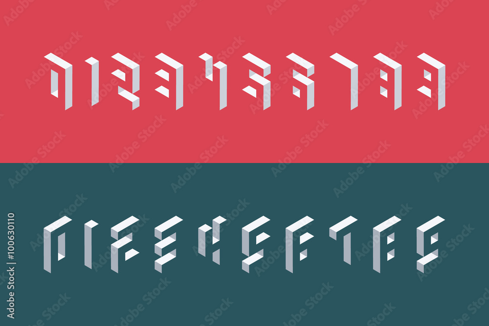 Poster collection of the isometric numbers. three-dimensional elements. vector illustration.