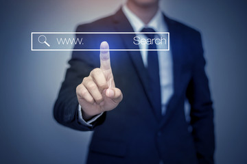 business man clicking internet search page on computer touch scr