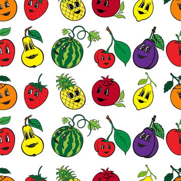 Set of 10 funny cartoon fruit