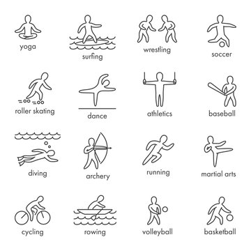 Linear vector shapes athletes. Icon and symbols for popular spor