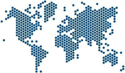 Fototapeta na wymiar Blue hexagon shape world map on white background, vector image.