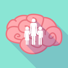 Long shadow brain with a female single parent family pictogram