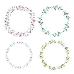 Floral Frame. Set of cute watercolor flowers. Cute retro flowers arranged a shape of the wreath for wedding invitations and birthday cards