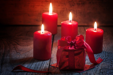 Gift for Valentine's Day in a red box with a red ribbon 
