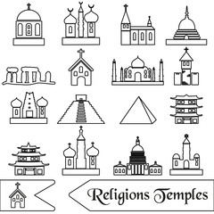 world religions types of temples outline icons  eps10