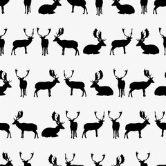 fallow deer black silhouette seamless pattern eps10