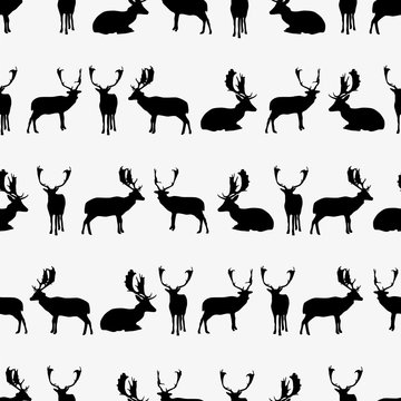 fallow deer black silhouette seamless pattern eps10