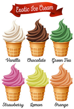 Different flavour of icecream cones