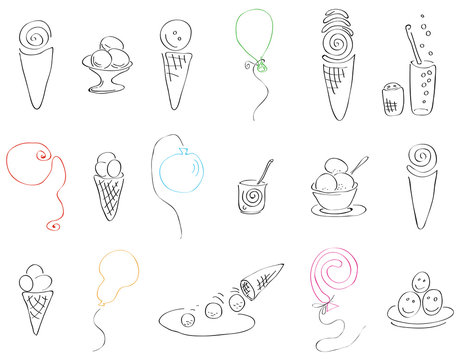 festive set of ice cream and balloons/set of vector illustration of various ice cream and balloons