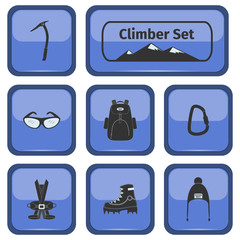 Climber icons set with equipment