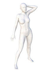 White statue of a young woman in a standing position