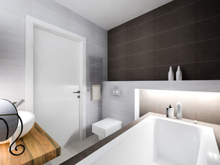 3d rendering gray bathrooms with backlight