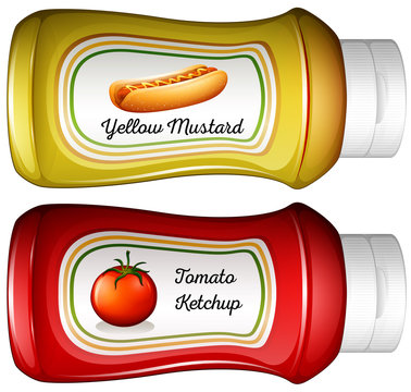 Bottle of mustard and ketchup