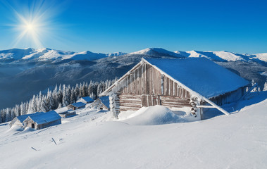 Fototapeta na wymiar cabin (hut) under blue sky