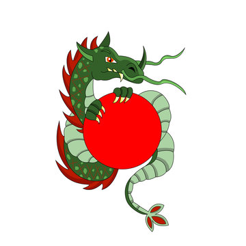 green dragon with red circle
