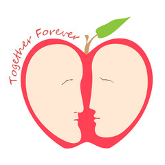 Romantic female and male silhouette of a head in the form of apple, logo template. To Valentines day, event decoration and weddings.