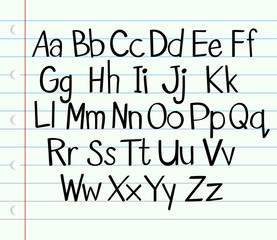 Handwriting English alphabet in upper and lower cases