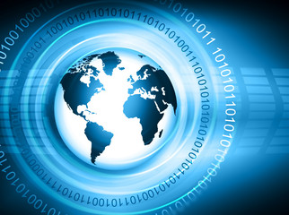 Best Internet Concept of global business. Globe, glowing lines on technological background. Electronics, Wi-Fi, rays, symbols Internet, television, mobile and satellite communications